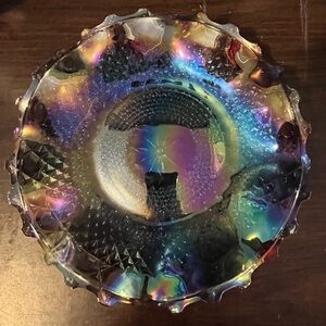 Carnival Glass Iridescent Diamond Cut Dish